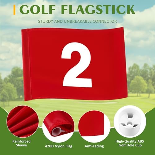 Golf Flag Stick 6ft, 3 Set Putting Green Flags - Image 3