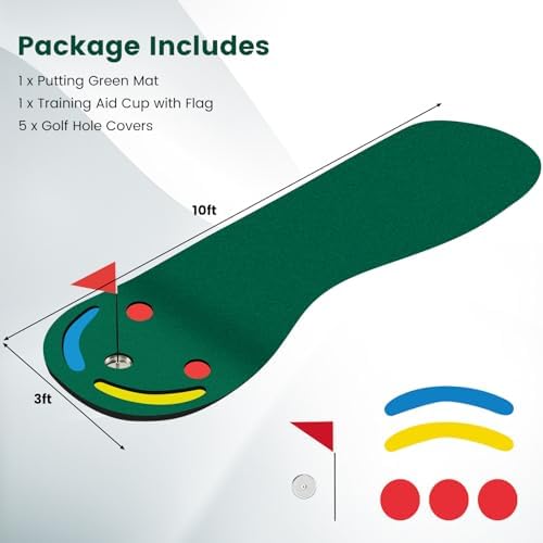 GYMAX Putting Green, 10 x 3 ft Par Three Putting Mat Set - Image 6