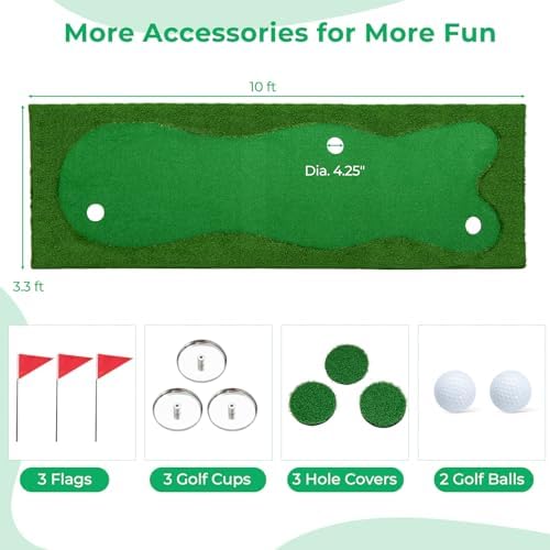 GYMAX Putting Green, 10FT Large Golf Practice Training Mat - Image 7