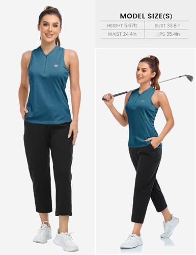 MoFiz Women's Golf Shirts Sleeveless Racerback Polo 1/4 Zip Collarless - Image 6