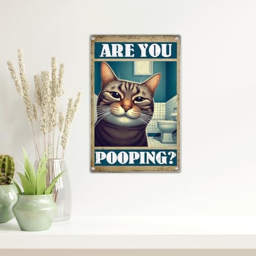 Funny Cat Bathroom Wall Art Sign Are You Pooping Quote Metal Poster Humorous - Image 5