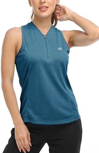 MoFiz Women's Golf Shirts Sleeveless Racerback Polo 1/4 Zip Collarless - Image 2