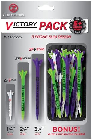 Zero Friction Golf Tee Variety Pack, 50 Tee Set, Includes Bonus Velvet Carrying by ZeroFriction