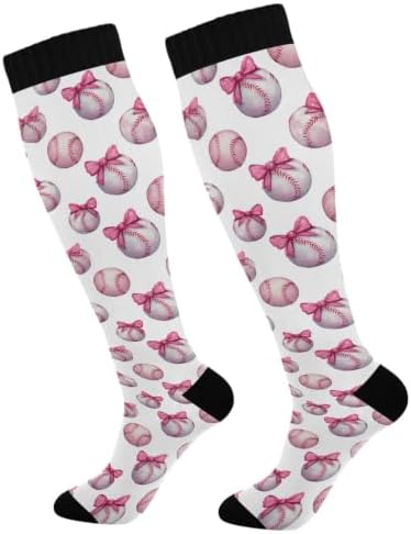 White Baseballs Stitching Compression Sock by Unknown