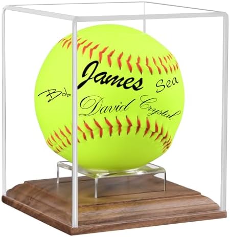 Softball Display Case Walnut Wood Base Acrylic Softball Case Display by Unknown