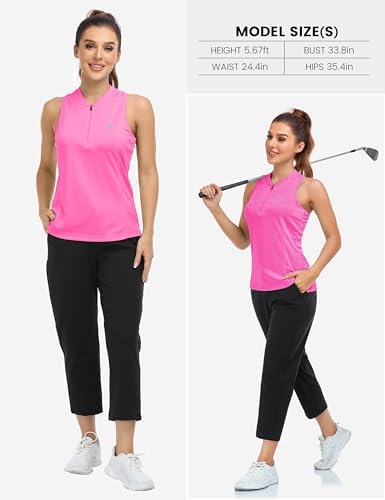 MoFiz Women's Golf Shirts Sleeveless Racerback Polo 1/4 Zip Collarless - Image 6