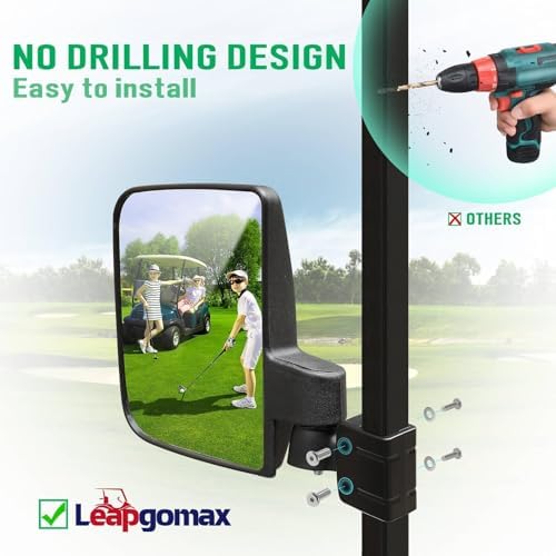 No Drill Golf Cart Mirror Kit Side and Rear View 180° Wide Angle Reflector - Image 2