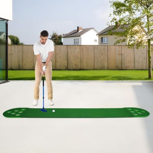 Mini Golf Course Set, Indoor Outdoor Putting Mat w/2 Adjustable Clubs & 2 Balls - Image 3