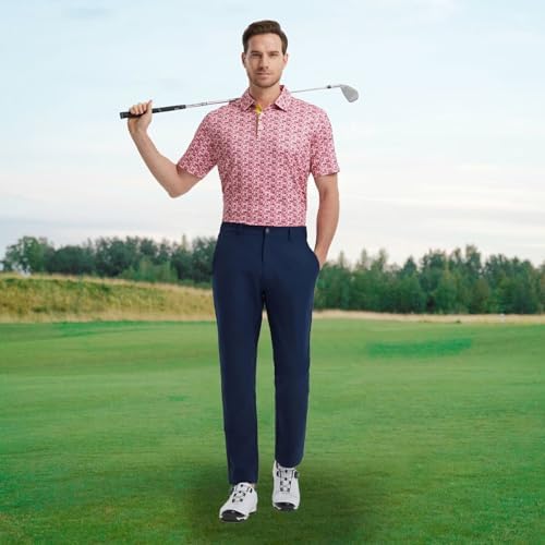 M MAELREG Mens Golf Shirt Short Sleeve Dry Fit Print Moisture Wicking - Image 2