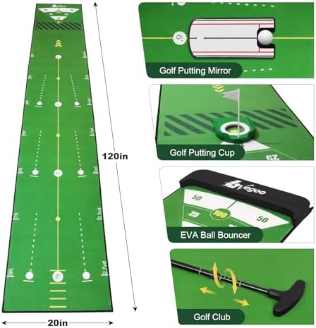 Golf Practice Mat with Alignment Mirror - 20 in X 120in Golf Putting Mat - Image 4