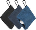 3Pcs Golf Ball Towel 5.5"x5.5" w/D Clip Dark Blue/Navy Blue/Black by YELARXI