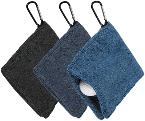 3Pcs Golf Ball Towel 5.5"x5.5" w/D Clip Dark Blue/Navy Blue/Black by YELARXI
