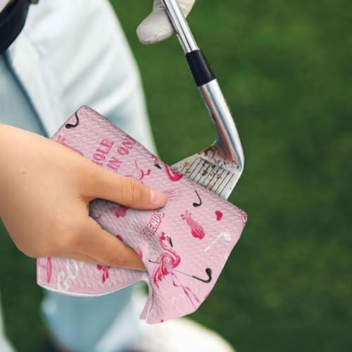 Funny Golf Towel, Cute Pink Flamingo Hole in One Pattern Golf Towel - Image 3