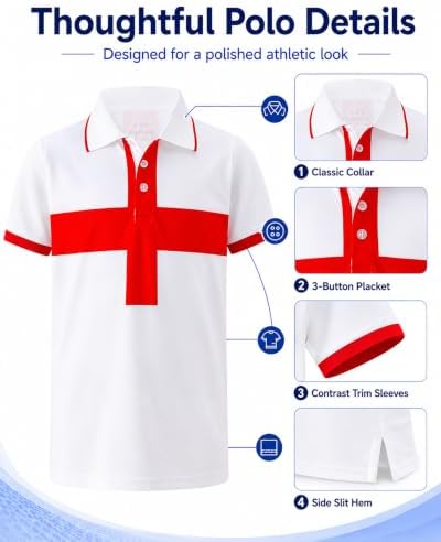 Boys Golf Polo Shirts Short Sleeve Color Contrast 5-14Y - Image 5