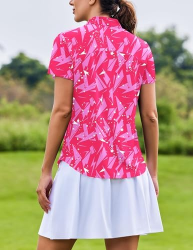 PINSPARK Womens Golf Shirt Short Sleeve Polo UPF 50+ 1/4 Zip Collar Shirt - Image 3