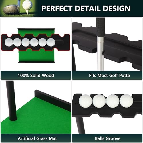 Golf Putter Stand for 9 Clubs & 7 Balls, Solid Wood Golf Club Rack, Golf Club - Image 4