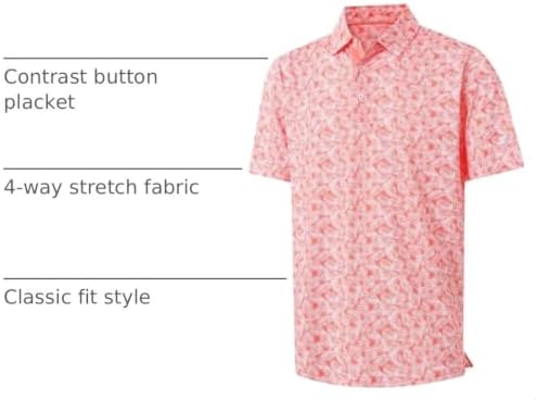 M MAELREG Mens Golf Shirt Short Sleeve Dry Fit Print Moisture Wicking - Image 4