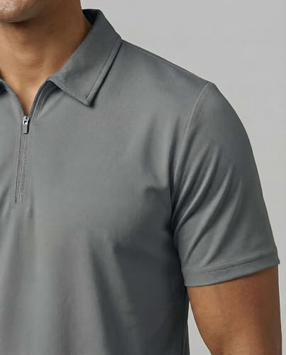 3 Pack Mens Dry Fit Polo Shirts Quarter Zip Short Sleeve Collared Tees Work - Image 4