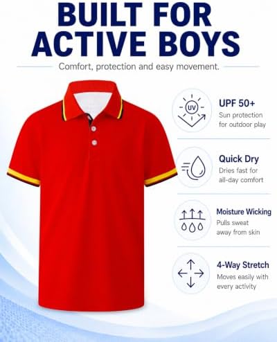 Boys Golf Polo Shirts Short Sleeve Color Contrast 5-14Y - Image 4