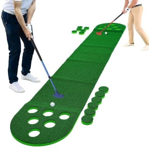 Mini Golf Course Set, Indoor Outdoor Putting Mat w/2 Adjustable Clubs & 2 Balls by WUSILILU