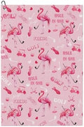 Funny Golf Towel, Cute Pink Flamingo Hole in One Pattern Golf Towel by Unknown