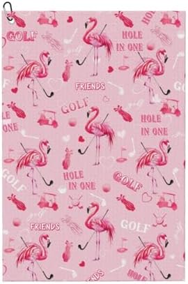 Funny Golf Towel, Cute Pink Flamingo Hole in One Pattern Golf Towel by Unknown
