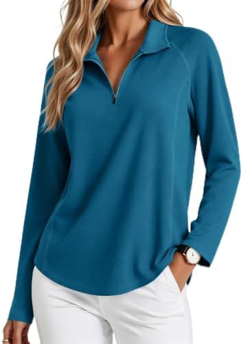 PINSPARK Womens Golf Shirt Long Sleeve Polo Shirts 1/4 Zip Tennis Hiking Tops by Pinspark