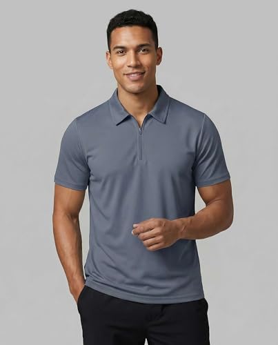 3 Pack Mens Dry Fit Polo Shirts Quarter Zip Short Sleeve Collared Tees Work - Image 2