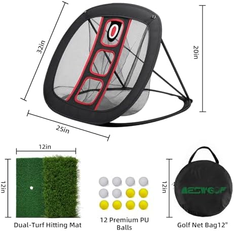 Golf Chipping Net Set with Mat & 12 Practice Balls - Image 2