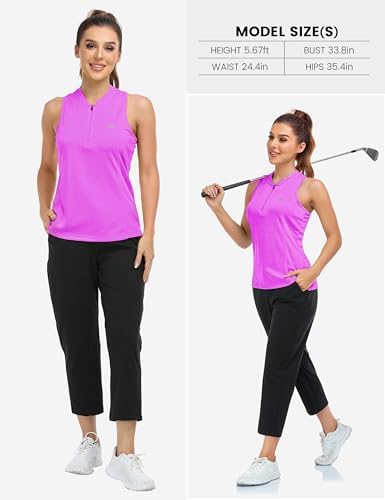 MoFiz Women's Golf Shirts Sleeveless Racerback Polo 1/4 Zip Collarless - Image 5