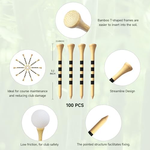 100 Pcs 3-1/4" Natural Bamboo Golf Tees, Biodegradable - Image 2
