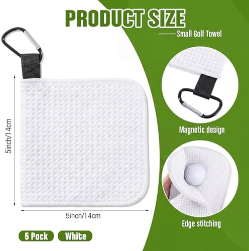 Batiyeer 5 Pack Small Golf Towel 5.5 x 5.5 Inch Microfiber Waffle Material - Image 2