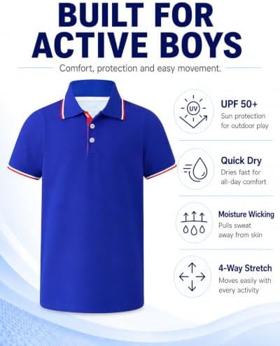 Boys Golf Polo Shirts Short Sleeve Color Contrast 5-14Y - Image 4