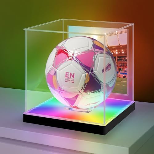 LASOA Soccer Display Case with RGBW LED Light, Self-Assembly Acrylic Display Box by LASOA