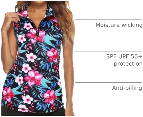Tanst Sky Women's Sleeveless Golf Polo Shirts Quarter Zip Workout Tank Top - Image 4