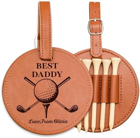 EDSG Personalized Leather Golf Tee Holder Bag Tag by EDSG