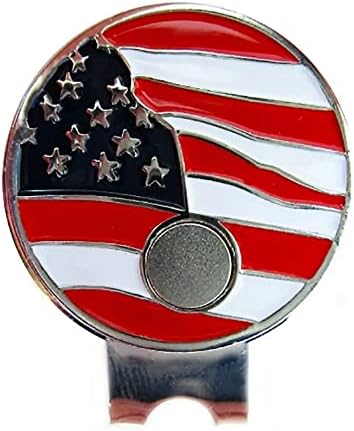 USA Flag in Skull Shaped Golf Ball Marker and USA Round Hat Clip - Image 2