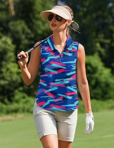 PINSPARK Golf Shirts for Women Sleeveless 1/4 Zip Tennis Polo - Image 3