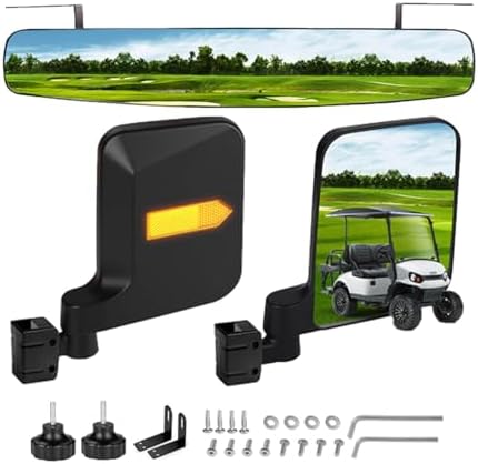 No Drill Golf Cart Mirror Kit Side and Rear View 180° Wide Angle Reflector by LEAPGOMAXGolfCartParts