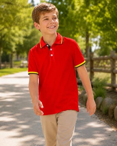 Boys Golf Polo Shirts Short Sleeve Color Contrast 5-14Y - Image 6