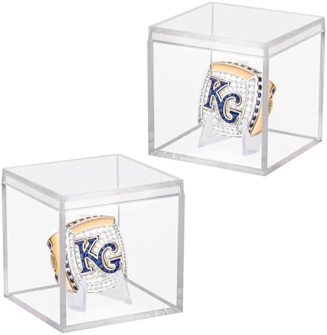 2 Pack Championship Ring Display Case Clear Acrylic Ring Case Display Box by Hooqict