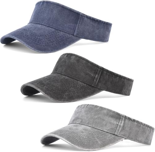 IYEBRAO 3 Pack Sun Visor Hat Sport Vintage Washed Adjustable Cotton Empty Top by 29IYEBRAO