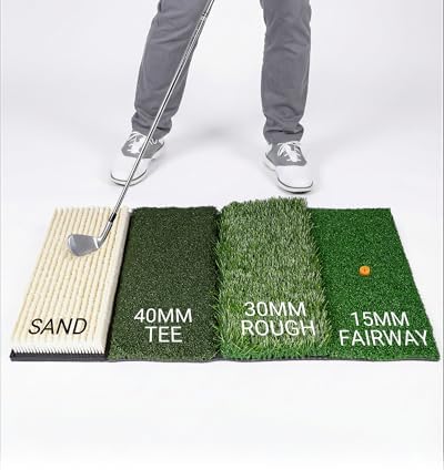 4-in-1 Golf Hitting Mat with Fairway, Sand & Tee Turf by WEEPALMSPORTS