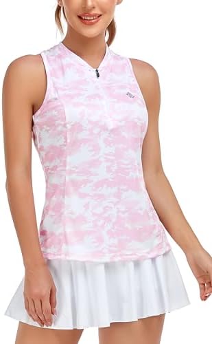 MoFiz Women's Golf Shirts Sleeveless Racerback Polo 1/4 Zip Collarless - Image 2