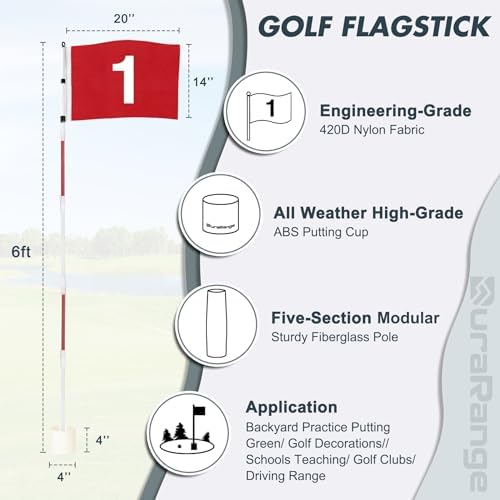 DuraRange 6 ft Golf Flagstick Sets, 5-Section Fiberglass Design - Image 3
