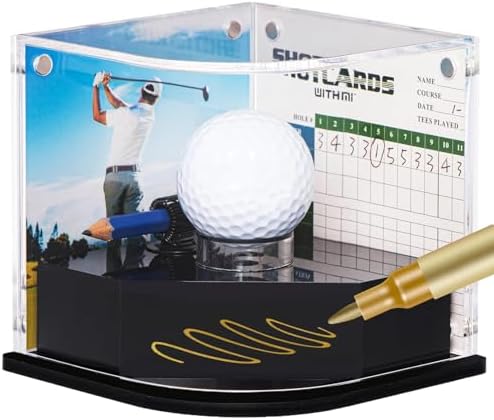 Golf Ball Display Case for Golfer w/ Golden Marker. Black Ball Throne by HYYPME