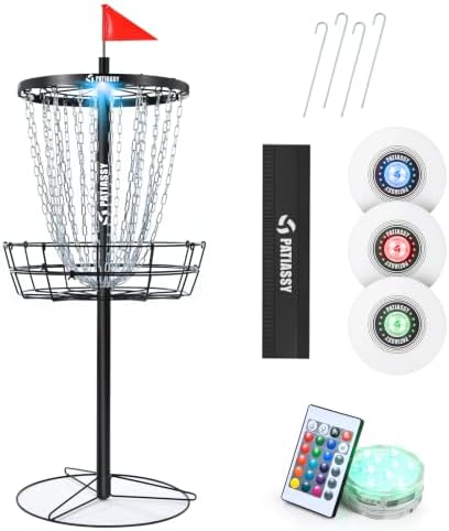 Disc Golf Basket 24/12 Chain LED Night & Adjustable Height Options by Patiassy