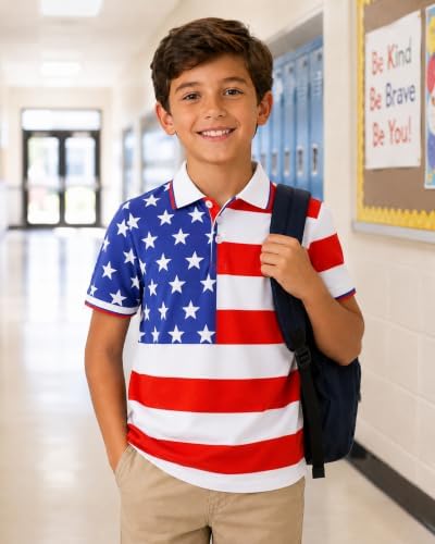 Boys Golf Polo Shirts Short Sleeve Color Contrast 5-14Y - Image 3