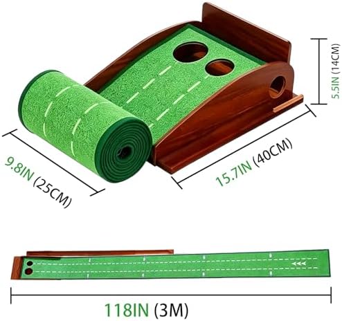 Portable Golf Putting Mat with Auto Ball Return, Wood Base, Indoor Practice - Image 4