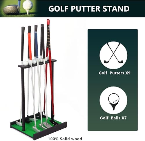 Golf Putter Stand for 9 Clubs & 7 Balls, Solid Wood Golf Club Rack, Golf Club - Image 3